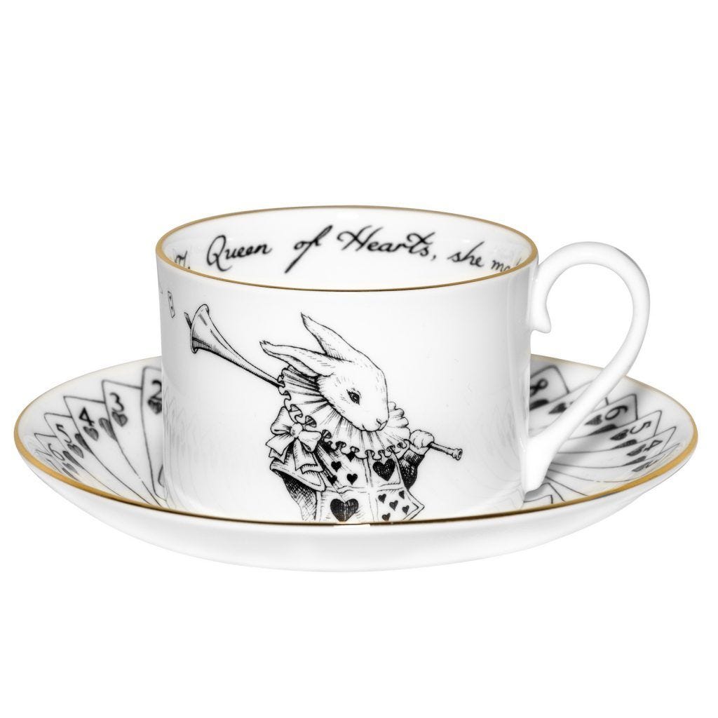 Rory Dobner White Rabbit teacup and saucer, imported from the UK