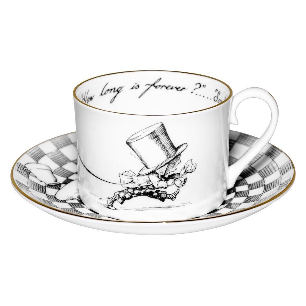 Rory Dobner Mad Hatter teacup saucer bone china, imported from the UK
