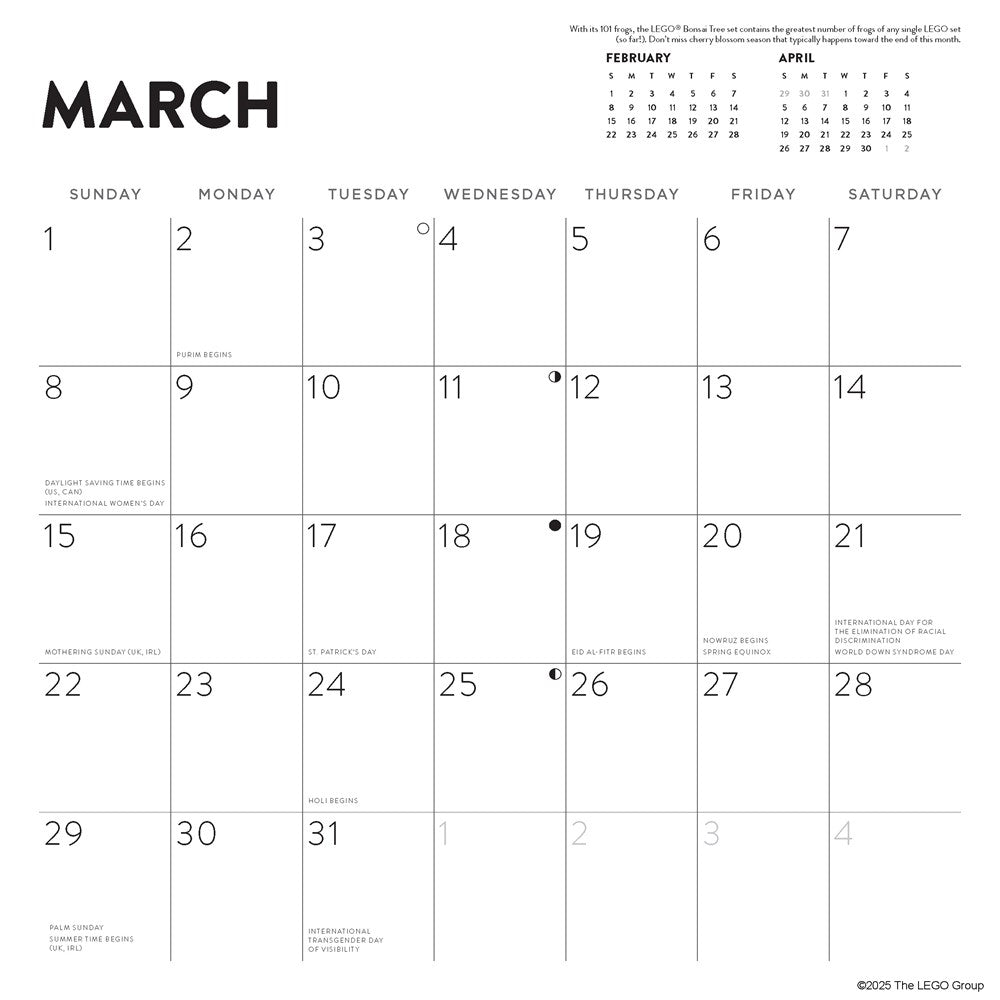 LEGO 2026 wall calendar 30x30cm (British brand)