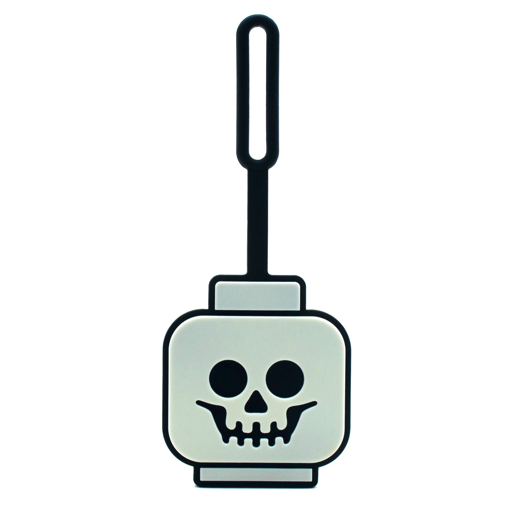 LEGO glow-in-the-dark skeleton bag tag, UK version