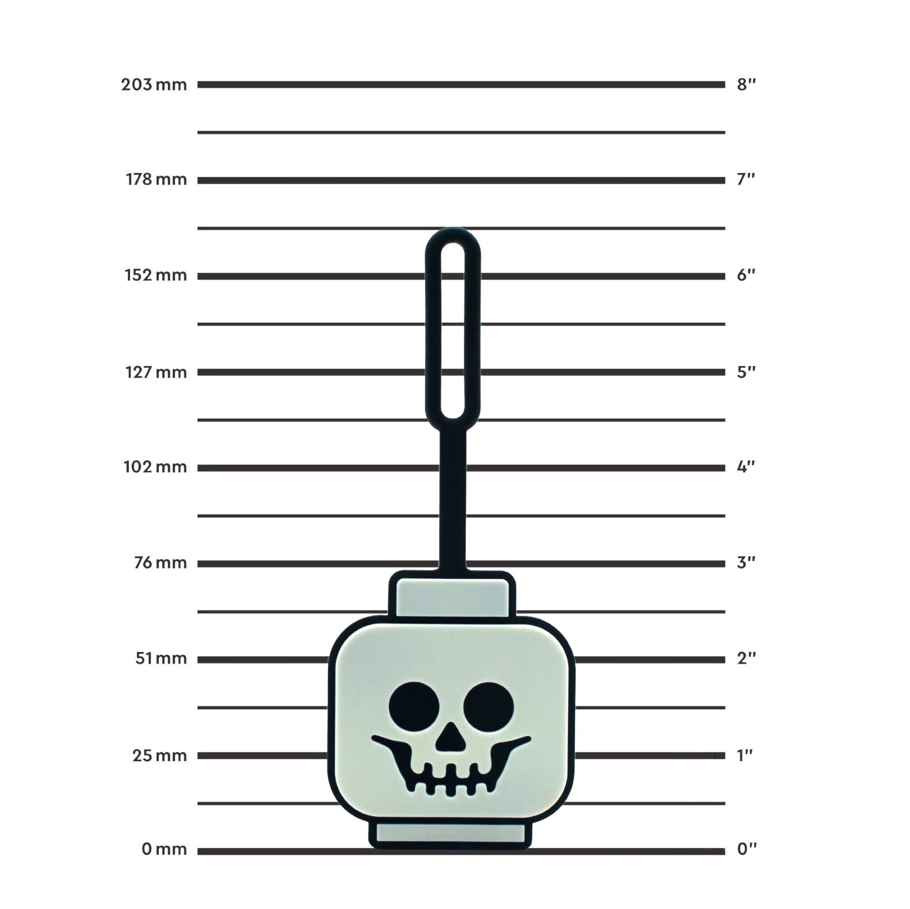 LEGO glow-in-the-dark skeleton bag tag, UK version