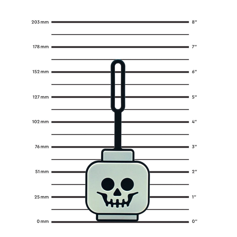 LEGO glow-in-the-dark skeleton bag tag, UK version