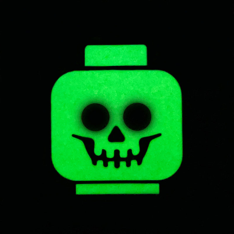 LEGO glow-in-the-dark skeleton bag tag, UK version