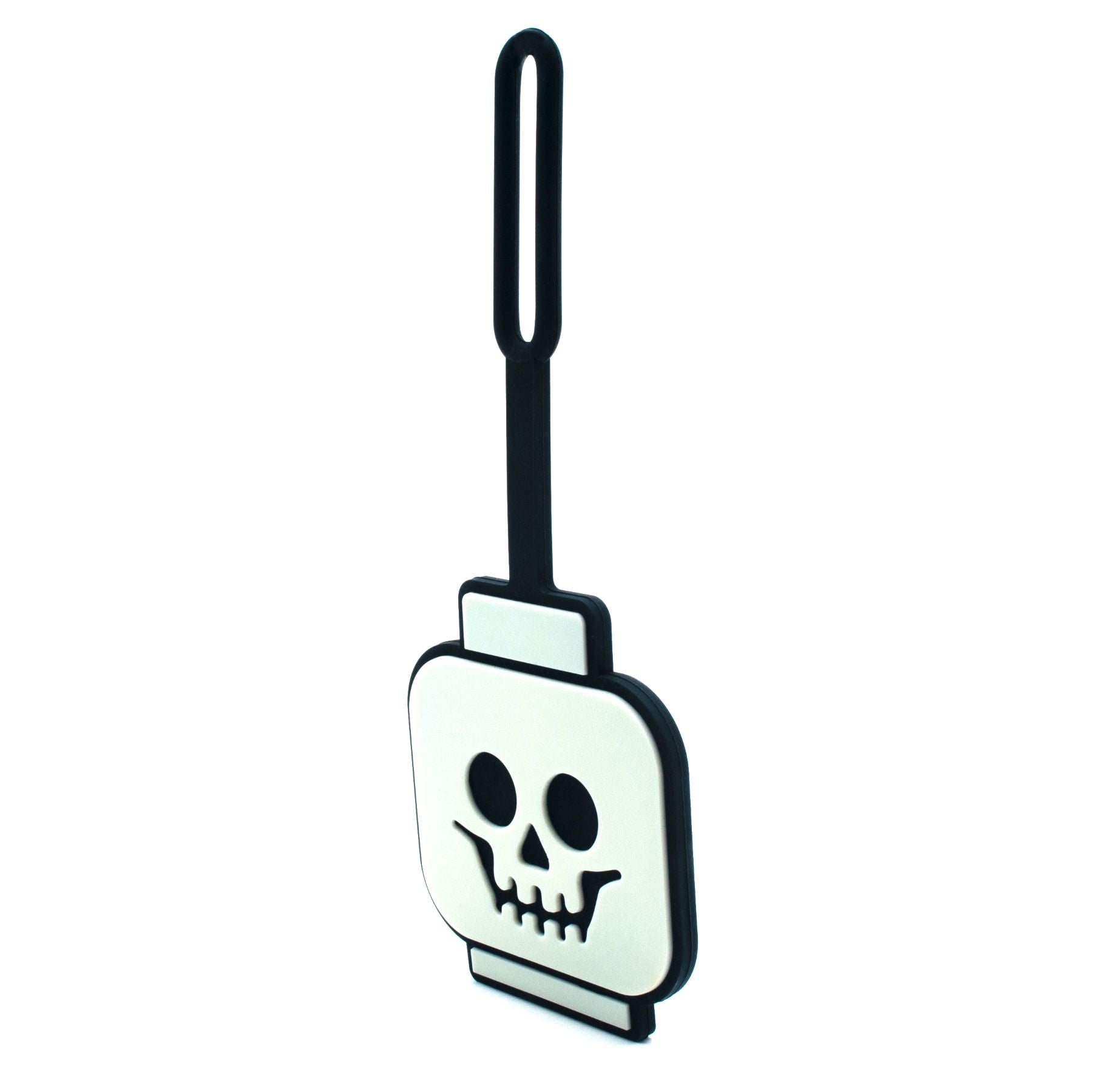 LEGO glow-in-the-dark skeleton bag tag, UK version