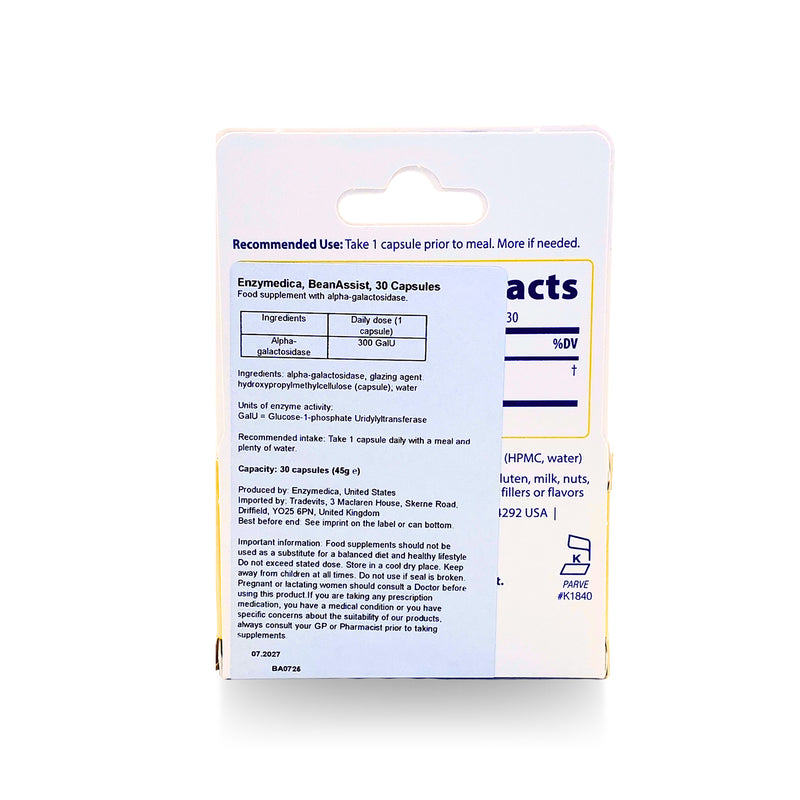 Enzymedica BeanAssist digestive enzyme capsules 30 count (British brand)