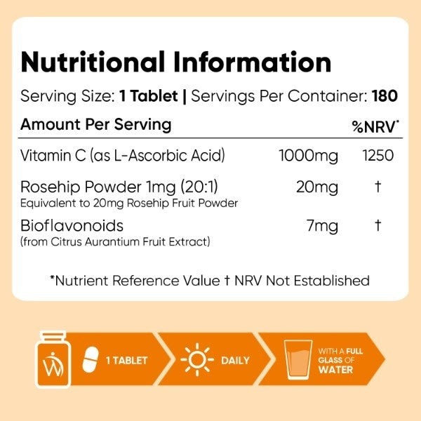 WeightWorld Vitamin C tablets 1000mg 180 tablets (British brand)