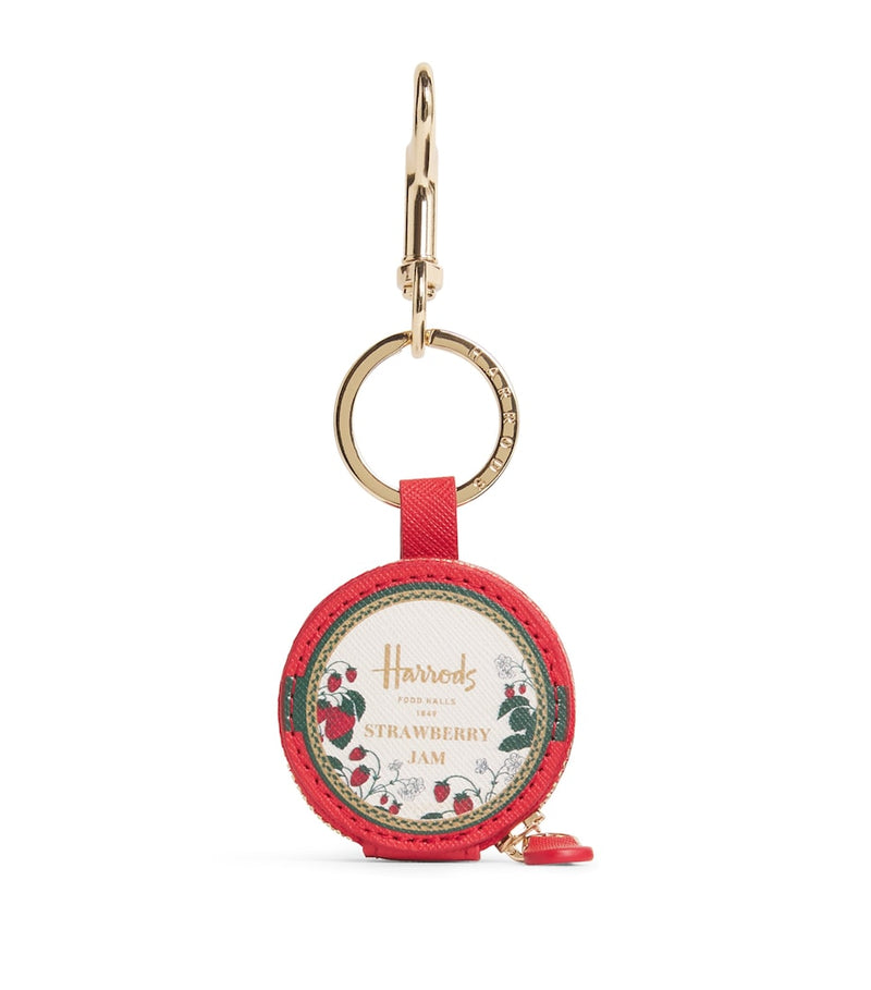 Harrods leather strawberry jam pot keyring (British brand)