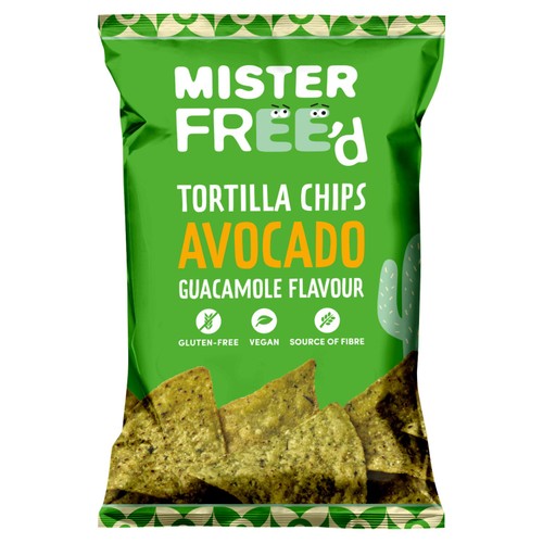 Mister Free'd tortilla chips with avocado flavour 135g, imported from the UK