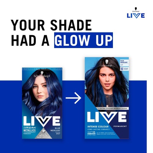 Schwarzkopf LIVE Intense Colour U67 Blue Mercury hair dye kit, UK version