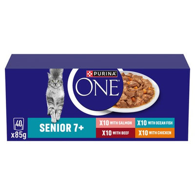 Tesco Purina One Senior 7+ Mini Fillets Mixed Selection Wet Cat Food 40 x 85g- Buy online at McGrocer