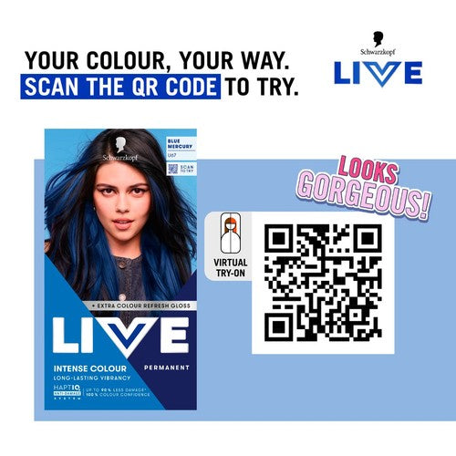 Schwarzkopf LIVE Intense Colour U67 Blue Mercury hair dye kit, UK version