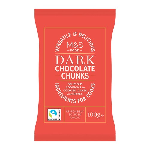 M&S dark chocolate chunks 100g, imported from the UK