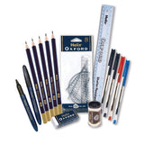 Helix clear pencil case with geometry set and stationery essentials, UK version