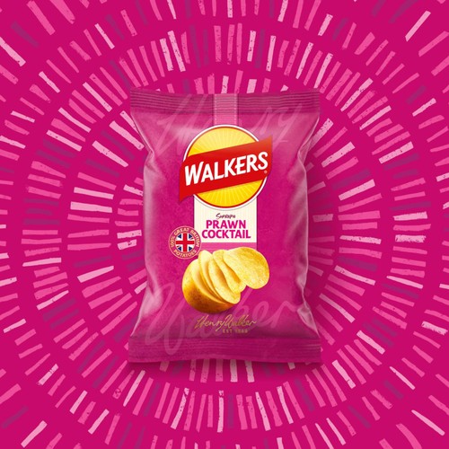 Walkers Prawn Cocktail crisps bag, 32.5g (British brand)