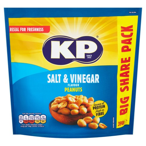 KP Nuts salt and vinegar flavour peanuts 390g, UK version