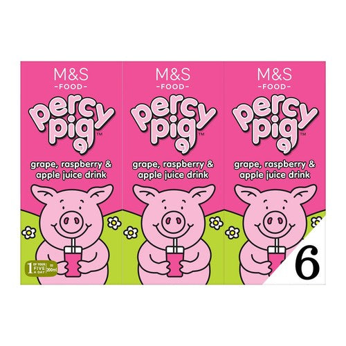 M&S Percy Pig grape raspberry apple juice drink 6x200ml, imported from the UK