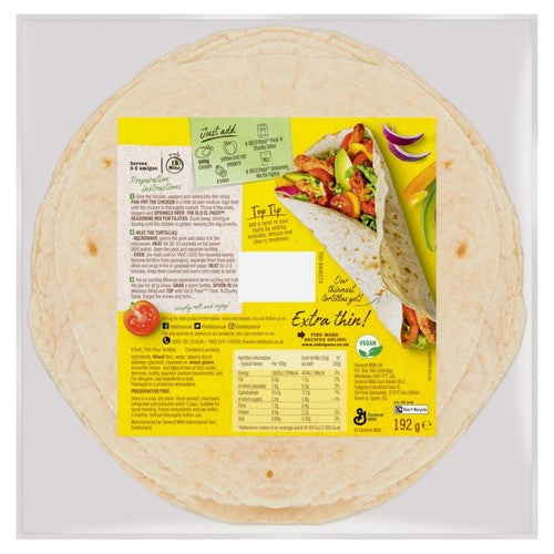 Old El Paso extra thin tortilla wraps 6 pack, imported from the UK.