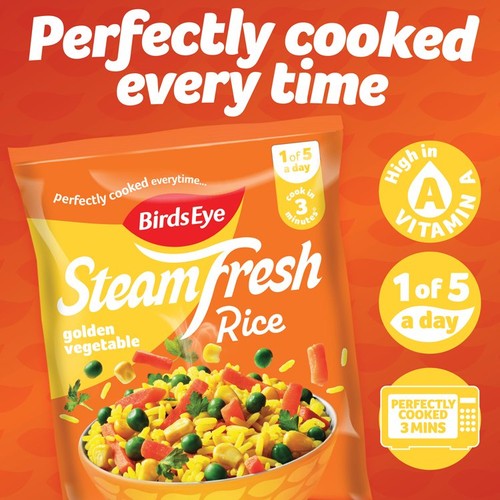 Birds Eye Golden Vegetable Rice frozen steam bags, UK version
