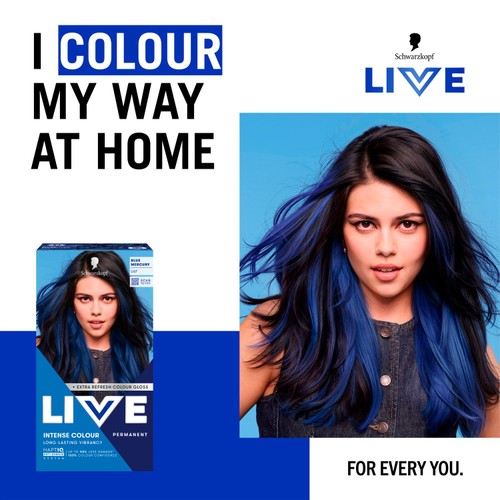 Schwarzkopf LIVE Intense Colour U67 Blue Mercury hair dye kit, UK version