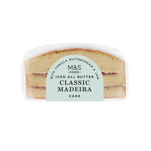 M&S Iced Madeira Cake with vanilla buttercream and raspberry jam 310g, imported from the UK