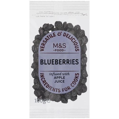 M&S dried blueberries sweetened with apple juice 100g, imported from the UK