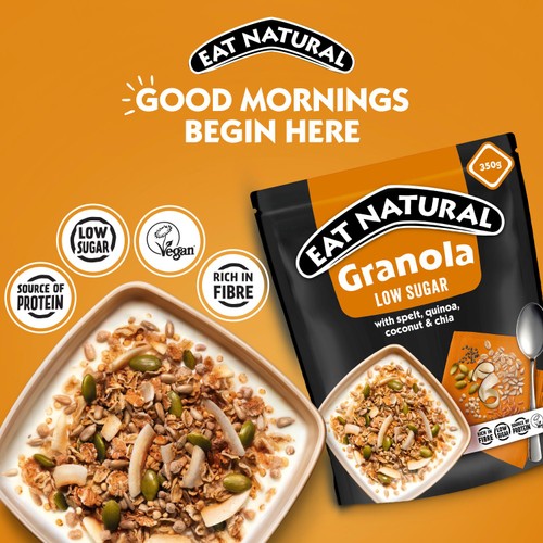 Eat Natural low sugar ancient grains granola 350g pouch, imported from the UK