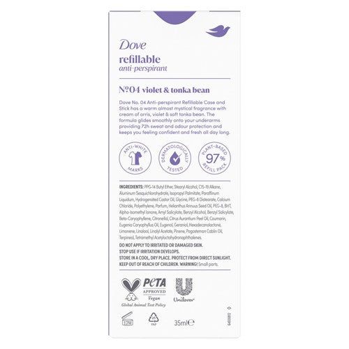 Dove No4 Violet and Tonka Bean refillable antiperspirant kit, imported from the UK