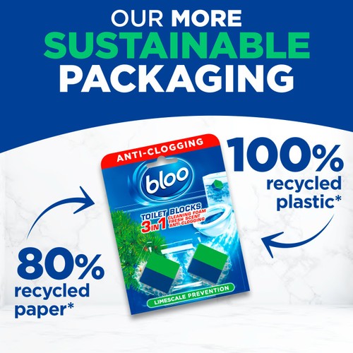 Bloo toilet cleaner block anti-clog pine scent 2x50g - British product