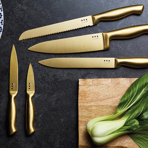 MasterClass Burnished Brass Effect Knife Set with Wooden Storage Block