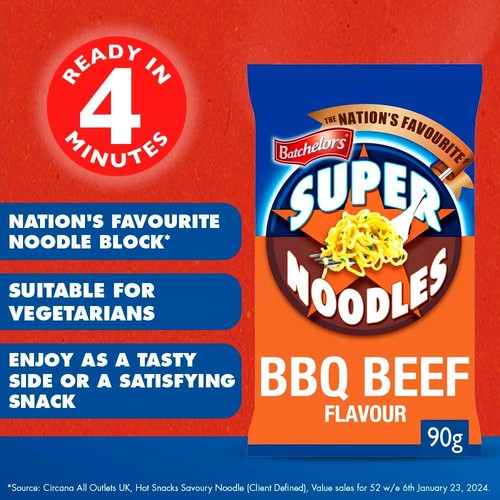 Batchelors Super Noodles BBQ Beef Instant Packet Noodles