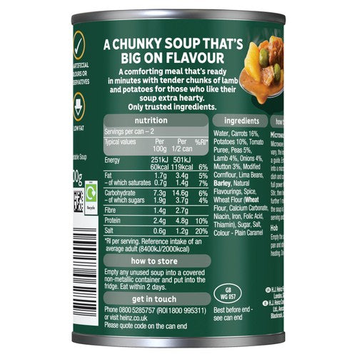 Heinz lamb & vegetable chunky soup 400g can, UK version