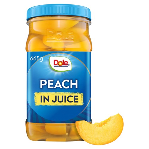 Dole peach slices in juice jar 665g, imported from the UK