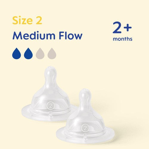 MAM silicone baby bottle teats with medium flow for infants aged 2+ months, imported from the UK