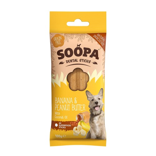 Soopa Banana Peanut Butter Dental Stick Dog Treat