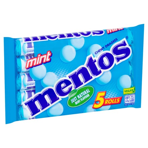Mentos chewy mint sweets multipack 5 x 38g, imported from the UK