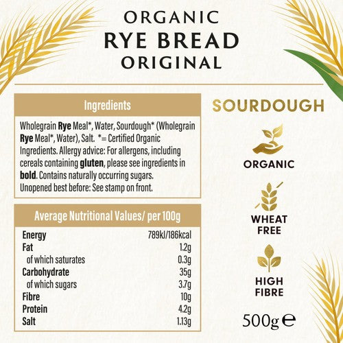Biona Organic Rye Bread Sliced 500g - British product