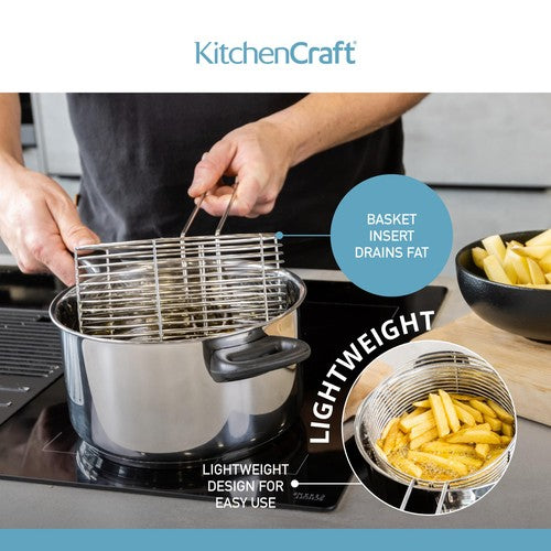 KitchenCraft large chip fryer with basket and lid 20cm, UK version
