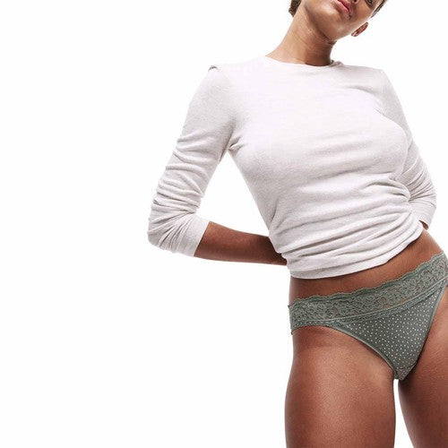 M&S Womens, Cotton Blend Printed Bikini Knickers, Size 8, Green