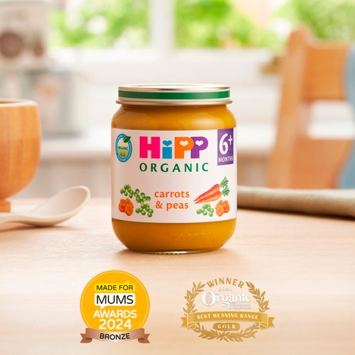 HiPP Organic carrots and peas baby food 125g, UK version