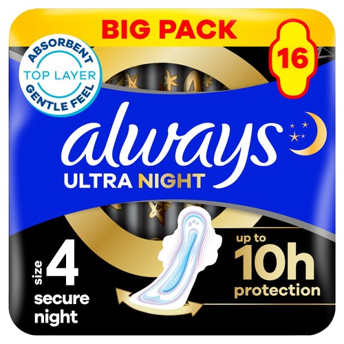 Always Ultra Secure Night With Wings Sanitary Towels SIZE 4