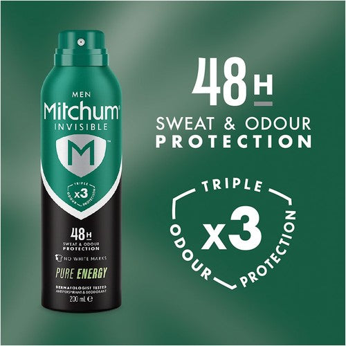 Mitchum Invisible Pure Energy Anti-Perspirant Deodorant Spray 200ml, imported from the UK