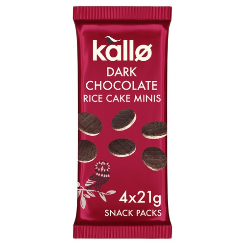 Kallo Belgian dark chocolate mini rice cakes multipack 4 x 21g, UK version