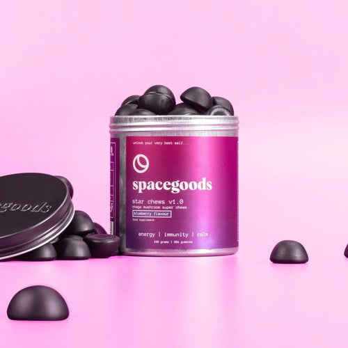 Spacegoods Immunity Chaga Mushroom Star Chews blueberry flavour gummies (British brand)