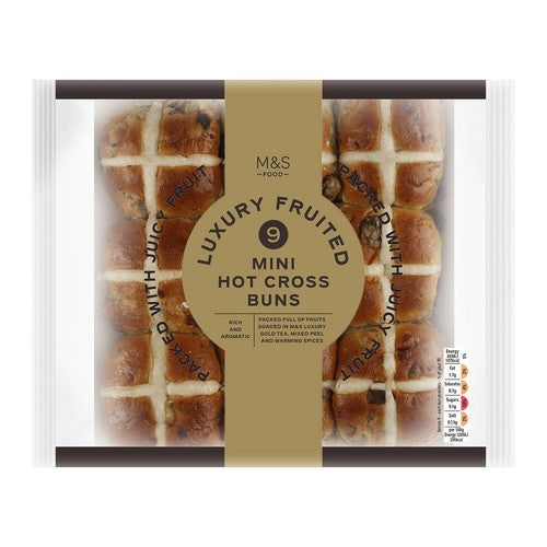 M&S Mini Hot Cross Buns 9 count, imported from the UK