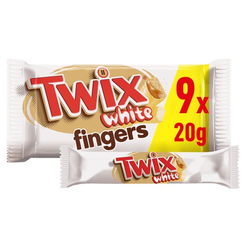 Twix caramel and white chocolate fingers biscuit bars multipack 9 x 20g (British brand)
