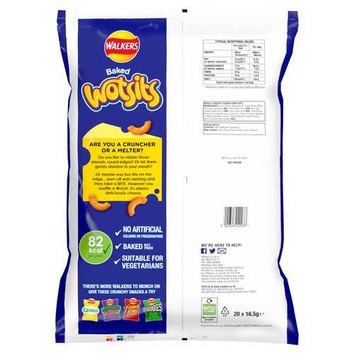 Walkers Wotsits Really Cheesy corn snacks 20x16.5g multipack (British brand)