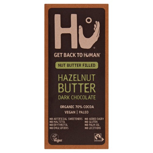 Hu dark chocolate bar with hazelnut butter filling 60g, UK version