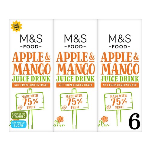 M&S apple and mango juice drink 6x200ml, imported from the UK