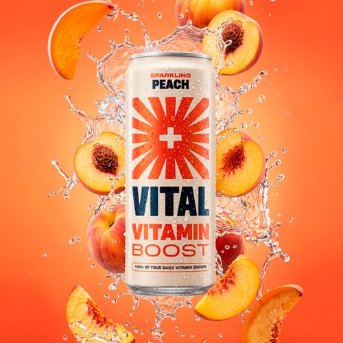 Vital peach sparkling vitamin water 4 x 330ml (British brand)