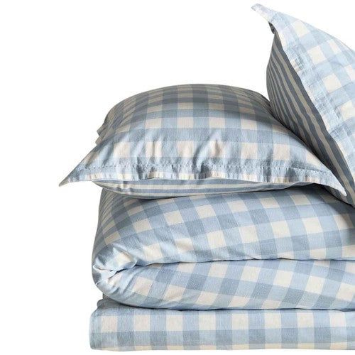 M&S cotton gingham bedding set in blue for single bed, imported from the UK